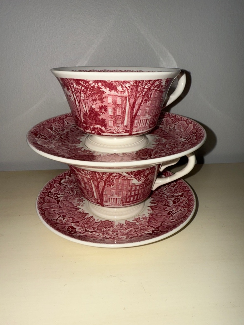 Wedgewood Earlham College Tea Cup and Saucer sets Lot of 2 Made in England Vtg.